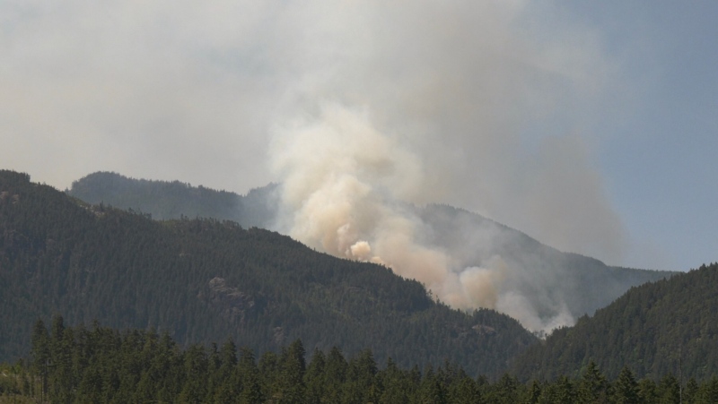 By Monday the Cameron Bluffs fire had grown to 20 hectares, with eight firefighters and one helicopter attacking the blaze in the steep terrain. (CTV News)