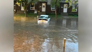 Cars flooded in parking area
