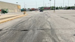 Police say the surface of a Barrie, Ont., parking lot at the Georgian Mall was damaged by a recent truck rally on Sat., June 3, 2023. (Source: Barrie Police Services)