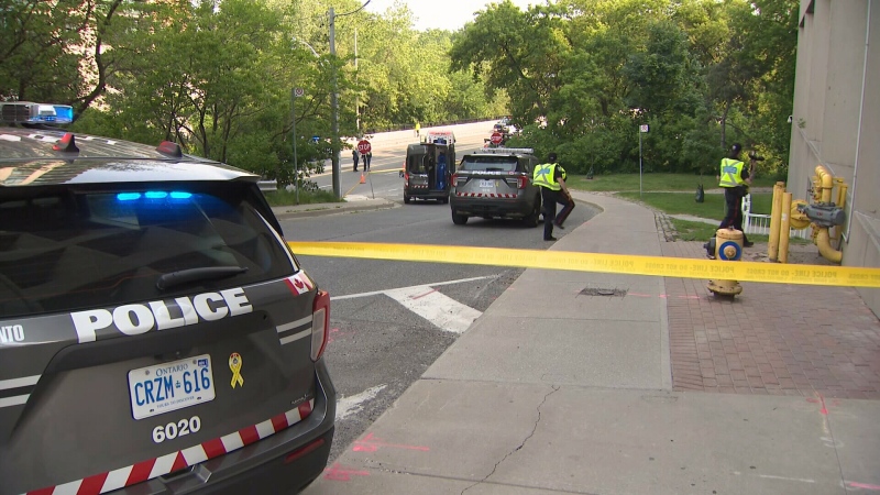 An investigation is underway after a tow truck struck and killed a pedestrian in downtown Toronto on June 6, 2023.
