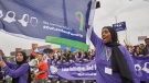 Thousands of people march against Islamophobia in memory of the Afzaal family in London, Ont. on Sunday, June 5, 2022. The march is part of a weekend of events which mark the one-year anniversary of the family being killed in a hate motivated terrorist attack as they walked near their home.THE CANADIAN PRESS/ Geoff Robins