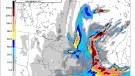 Canada’s Wildfire Smoke Prediction System (FireWork) shows the projected path of smoke emanating from wildfires in northern Ontario and Quebec. (weather.gc.ca)