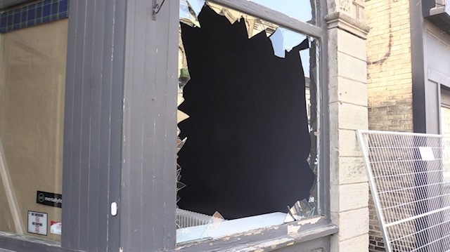 11 businesses in Kincardine, Ont.'s downtown had their windows smashed out in the early morning hours of June 6, 2023. (Scott Miller/CTV News London) 