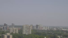 The view from the CTV News Kitchener tower on Tuesday, June 6 shows a haze over the skyline in Waterloo region as wildfires burn in northeastern Ontario and Quebec. (CTV)