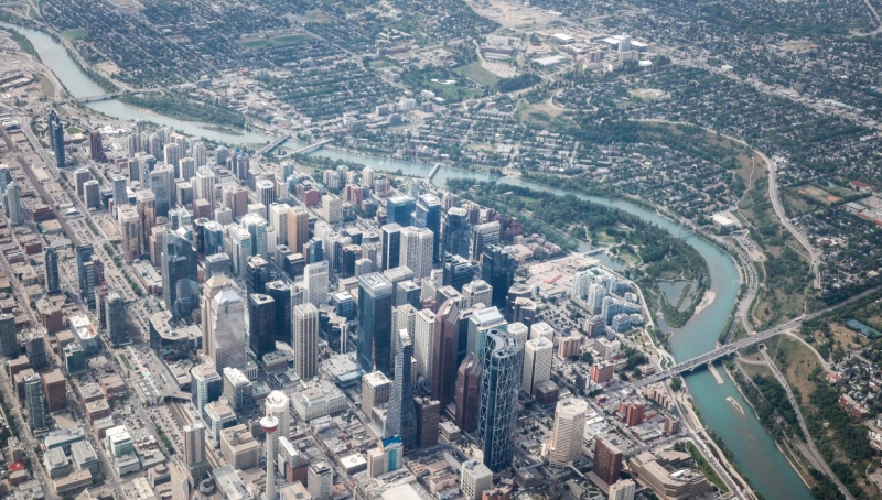 Downtown Calgary and the Bow River are seen from the air on Wednesday, May 31, 2023. (THE CANADIAN PRESS/Jeff McIntosh)
