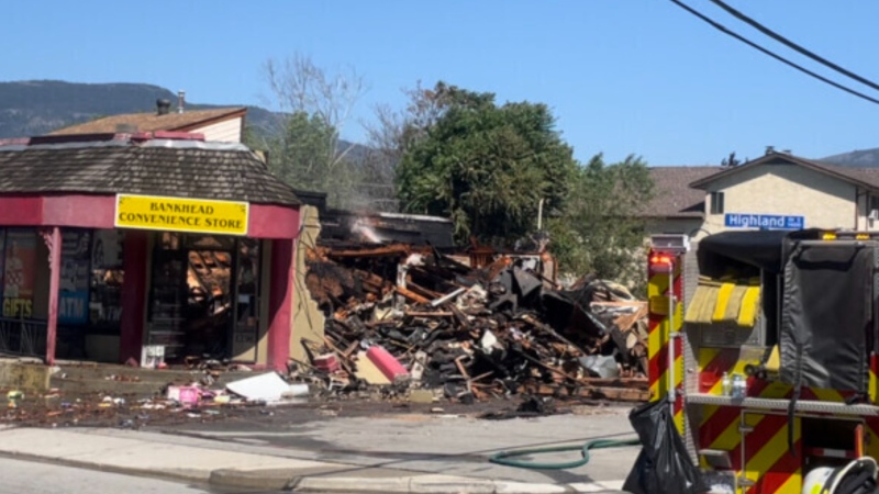 The aftermath of the blaze at Bankhead Convenience Store is shown. (Castanet.net)