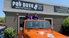 Dave Dodds and his son, wearing their custom made shirts to support ALS on June 6, 2023. (CTV News/Hannah Schmidt)