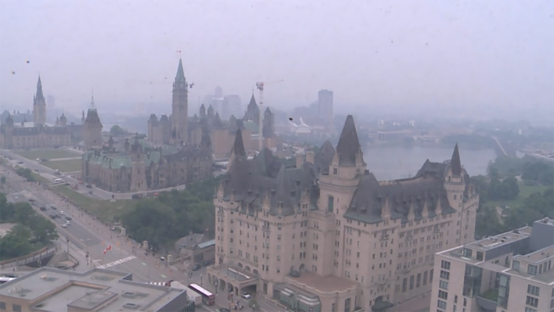 Downtown Ottawa as wildfire smoke blankets the capital on Wednesday, June 7, 2023.