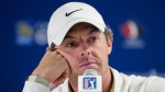 Rory McIlroy speaks to the media regarding the new business relationship with Saudi Arabia's Public Investment Fund during the Canadian Open in Toronto on June 7, 2023. (Nathan Denette / THE CANADIAN PRESS)