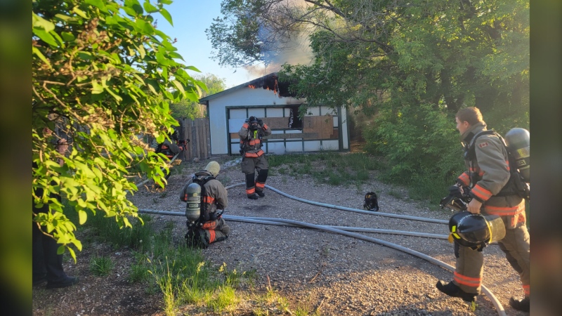 A Saskatoon fire investigator says a blaze that destroyed a garage in the Kelsey Woodlawn neighbourhood on Tuesday could be arson. (Courtesy: Saskatoon Fire Department)