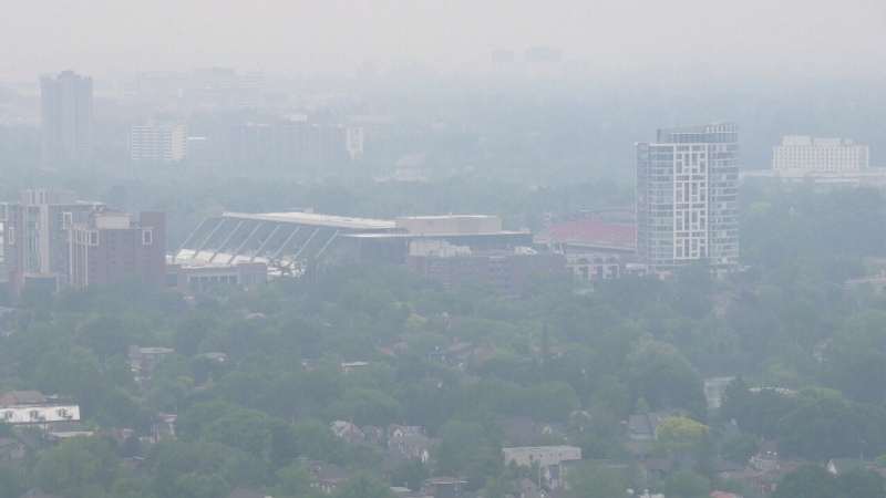 A look at the smoke over Lansdowne and downtown Ottawa from the Claridge Icon building on Somerset Street in Centretown. (Dave Charbonneau/CTV News Ottawa)