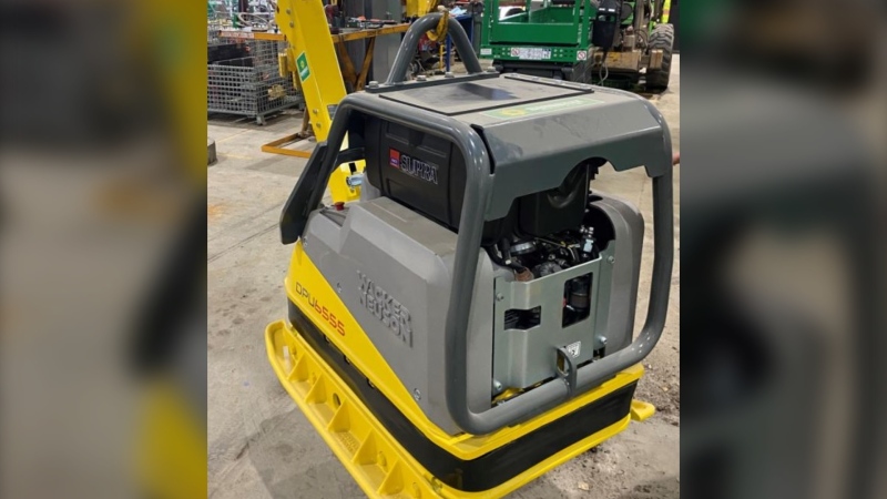 A Wacker diesel 28", 1,000lb, reversible plate temper valued at over $20,000 was allegedly stolen from a Barrie, Ont., construction site. (Source: Barrie Police Services)
