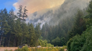 The Cameron Bluffs wildfire is pictured. June 6, 2023, (BC Transportation/Twitter)