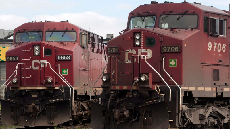 Canadian Pacific locomotives sit in a rail yard Wednesday, May 23, 2012 in Montreal. THE CANADIAN PRESS/Ryan Remiorz