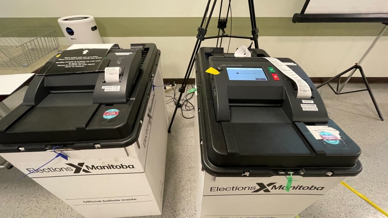 Voting machines that will be used in Manitoba for the 2023 election (Image source: Jamie Dowsett/CTV News Winnipeg)