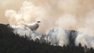 A small aircraft drops water on the Cameron Lake wildfire on Vancouver Island on Tuesday, June 6, 2023. (CTV News)