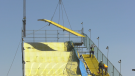 The yellow slide at the Edmonton Expo Centre was demolished on June 7, 2023. (CTV News Edmonton)