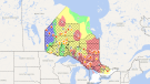 A map of Ontario's Restricted Fire Zones as of June 7, 2023.