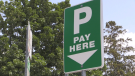 A municipal parking sign in downtown London, Ont., seen on June 7, 2023. (Daryl Newcombe/CTV News London)