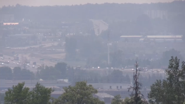 The poor air quality is visible over the City of Barrie on Wed., June 7, 2023. (CTV News/Mike Arsalides)