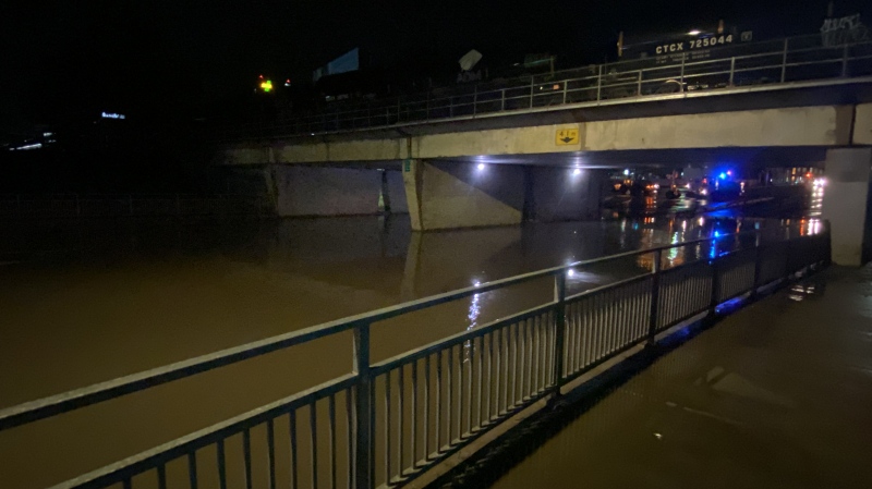 The underpass at Albert Street and Saskatchewan Drive is seen flooded after a heavy rain in 2023. (ColeDavenport/CTVNews)