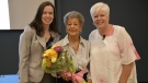 RVH Pres. and CEO Gail Hunt (L), volunteer Josie Hunter (C) and RVH Auxiliary President Lise McCourt (R), in Barrie, Ont., on June 6, 2023. (Source: RVH)