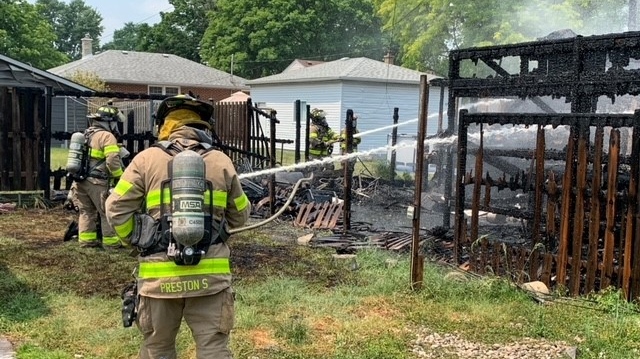Firefighters were called to the 1100 block of Glidden Avenue for a garage fire in Windsor, Ont., on Thursday, June 8, 2023. (Chris Campbell/CTV News Windsor)
