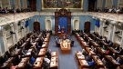 Quebec Premier Francois Legault presents the inaugural speech to members of the National Assembly, at the legislature in Quebec City, Wednesday, Nov. 30, 2022. The legislature has passed a law putting an end to a requirement to swear an oath to the King to sit in the legislature.THE CANADIAN PRESS/Jacques Boissinot