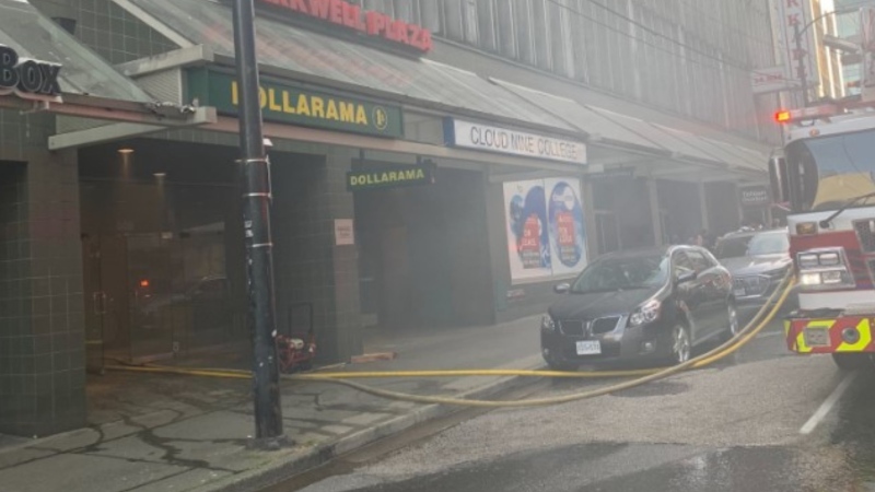 A fire was intentionally set at the Dollarama on 668 Seymour St. in downtown Vancouver on June 7, 2023. (Twitter/ Vancouver Fire Rescue Services)