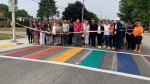 Rainbow crosswalk in Amherstburg, Ont., on Thursday, June 8, 2023. (Chris Campbell/CTV News Windsor)