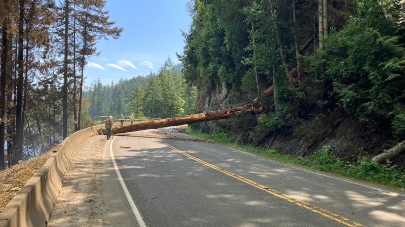 Highway 4 on Vancouver Island remained closed Thursday near Port Alberni due to the Cameron Bluffs wildfire. (B.C. Ministry of Transportation and Infrastructure) 