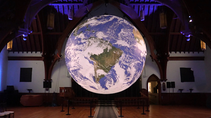 GAIA exhibit in Exeter, Ont., is on display until July 3, 2023. A 20-foot wide inflatable balloon shows how astronauts see Earth from space. (Scott Miller/CTV News London) 