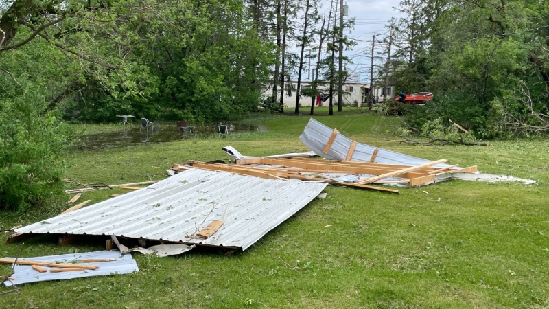 The aftermath of a severe thunderstorm that battered the community of Oak River, Man., with large hail on June 7, 2023. (Source: Jamie Dowsett/ CTV News Winnipeg)