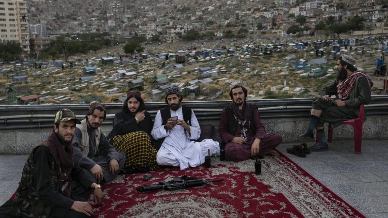 Taliban fighters gather at the Sakhi Shah-e Mardan Shrine in Kabul, Afghanistan, Thursday, June 8, 2023. (THE CANADIAN PRESS/AP, Rodrigo Abd)