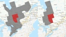The map on the left shows areas under special air quality statements (in grey) as of Thursday at 11 a.m. The map on the right shows the situation on Friday at 11 a.m. Areas in red are under smog warnings. (Environment Canada)