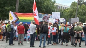 Protesters and counter-protesters at Ottawa school