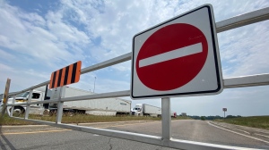 The westbound Highway 401 on-ramp at Cedar Creek Road is closed after a crash on June 9, 2023. (Terry Kelly/CTV Kitchener)