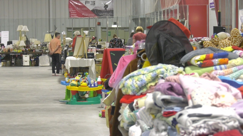 Tables of goods for the Hey Day sale in support of the Kemptville District Hospital. (Nate Vandermeer/CTV News Ottawa)