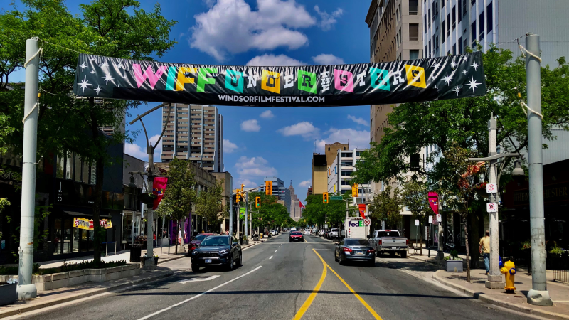 WIFF Under the Stars banner in downtown Windsor, as seen on June 9, 2023. (Gary Archibald/CTV News Windsor)