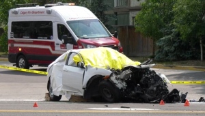 Emergency crews respond to a fatal crash in Parkdale on Friday, June 9, 2023.