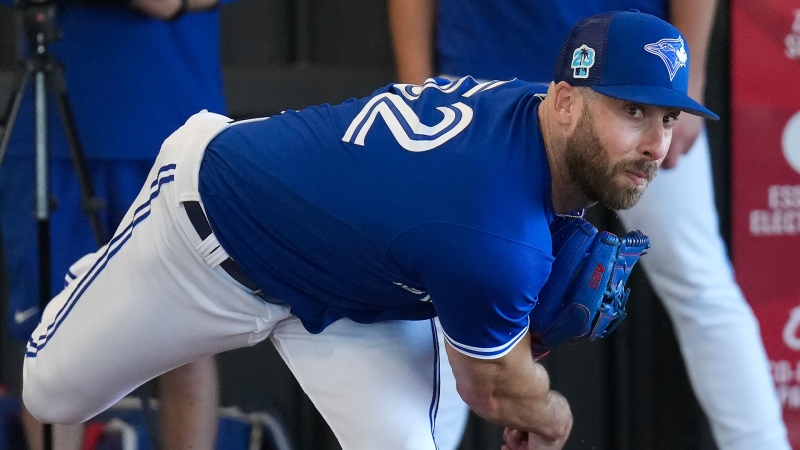 Toronto Blue Jays relief pitcher Anthony Bass pitches during baseball spring training in Dunedin, Fla., Monday, Feb. 20, 2023. THE CANADIAN PRESS/Nathan Denette