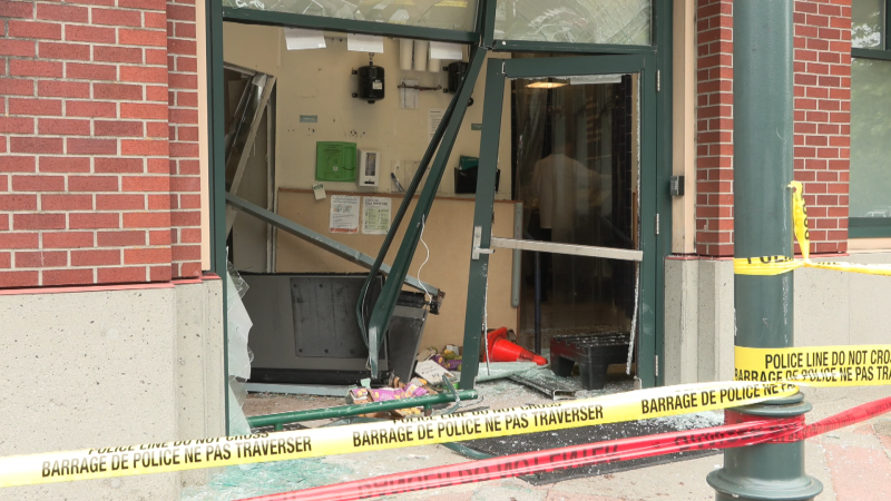 A driver crashed his car through the entrance of a Whole Foods in West Vancouver, B.C. on Friday, June 9, 2023. 