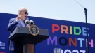 President Joe Biden speaks at a Pride Month celebration on the South Lawn of the White House, Saturday, June 10, 2023, in Washington. (AP Photo/Manuel Balce Ceneta)