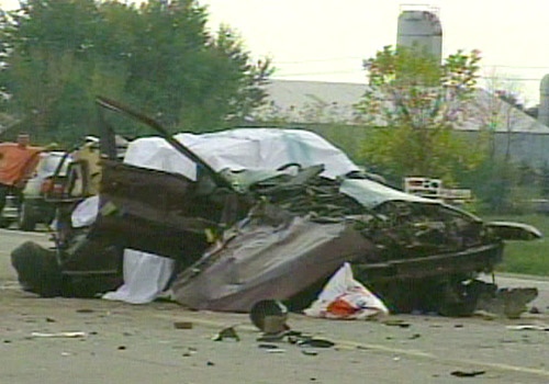 One of a number of vehicles involved in a fatal crash on at Highway 50 and Castlemore Road in Brampton, Ontario, Saturday, Oct. 6, 2007.