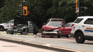 The scene of the collision in Surrey Sunday morning (CTV News)