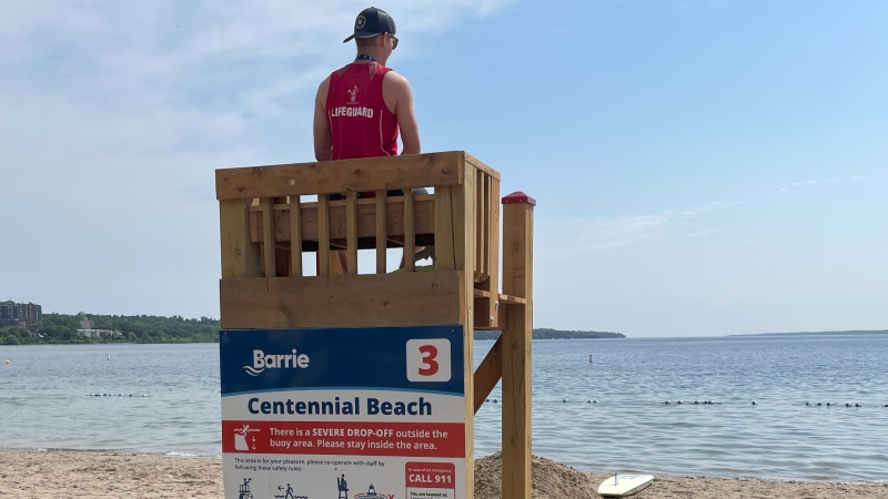 A lifeguard keeps watch at Centennial Beach in Barrie, Ont. (Source: City of Barrie)
