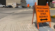 Construction season is tying up traffic and pedestrians in downtown Regina, issues are especially prevalent on the 1900 Block of Broad Street. (Gareth Dillistone/CTV News)