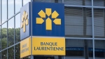 The Banque Laurentienne or Laurentian Bank logo is pictured in Montreal on June 21, 2016. THE CANADIAN PRESS/Paul Chiasson