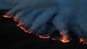 A large wildfire burns in Northern British Columbia in an image shared by the B.C. Wildfire Service. 