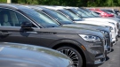 Average car prices in Canada have topped $66,000, according to AutoTrader's Price Index Report of New Vehicles. Unsold 2023 Aviator sports-utility vehicles sit in a long row at a Lincoln dealership Sunday, June 18, 2023, in Englewood, Colo. (AP Photo/David Zalubowski)